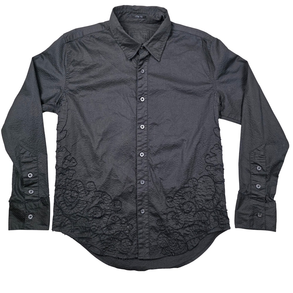 BKE Slim Fit Textured Button Down Shirt Men's Size  Black Medium